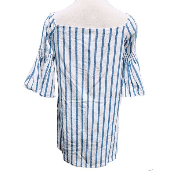 Aqua  Mini Dress Blue/White Cotton Striped 3/4 Bell Sleeve Size S - Picture 6 of 8